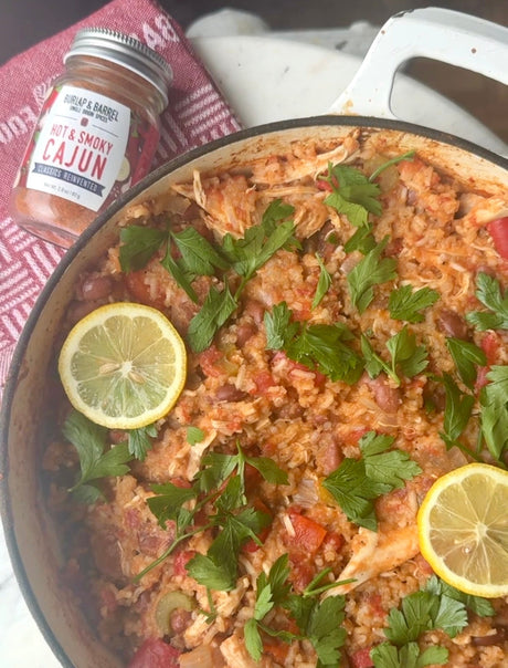 Hot & Smoky Cajun Chicken & Andouille Rice Bake