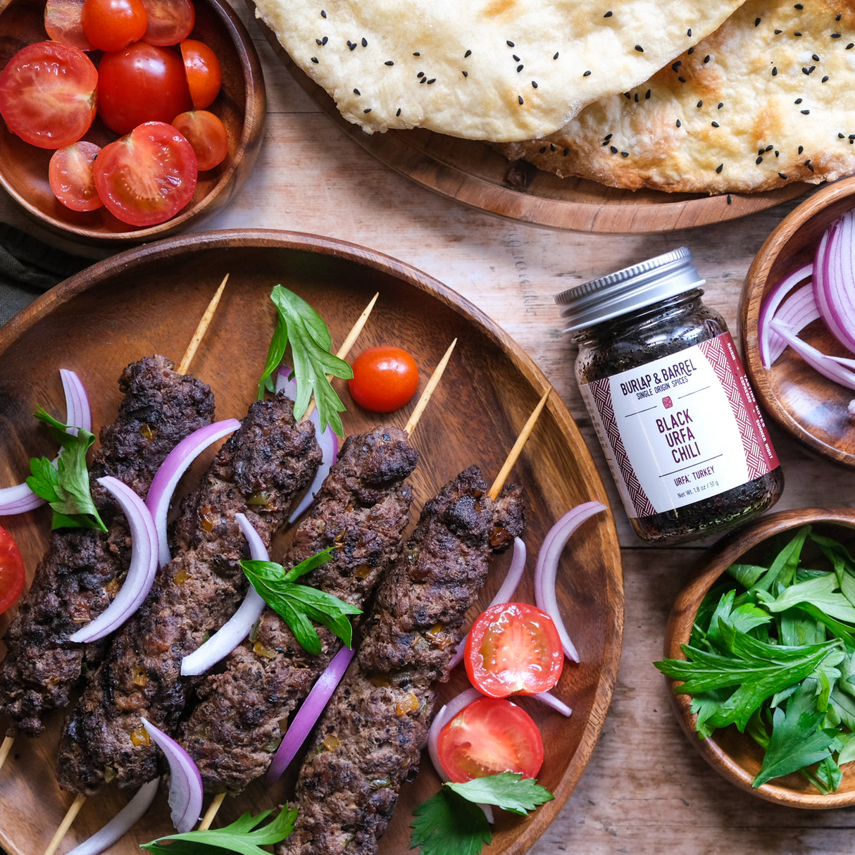 Kebabs made with Black Urfa Chili from Burlap & Barrel