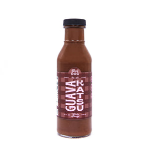 Bottle of Guava Katsu Sauce with a red label on a white background