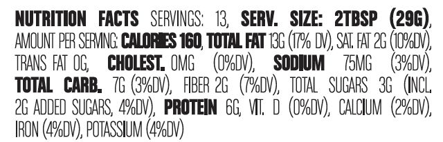Hatch Hot Honey Peanut Butter Nutritional Information